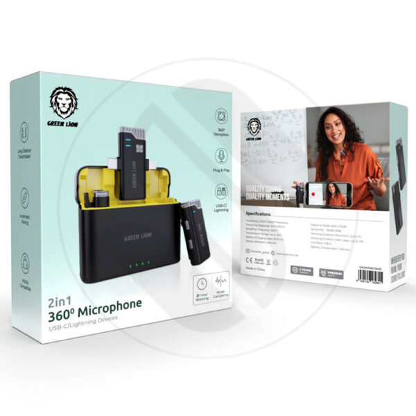 میکروفون بلوتوثی گرین لاین مدل 3in1 MIC360D دو کاناله لایتنینگ و تایپ سی